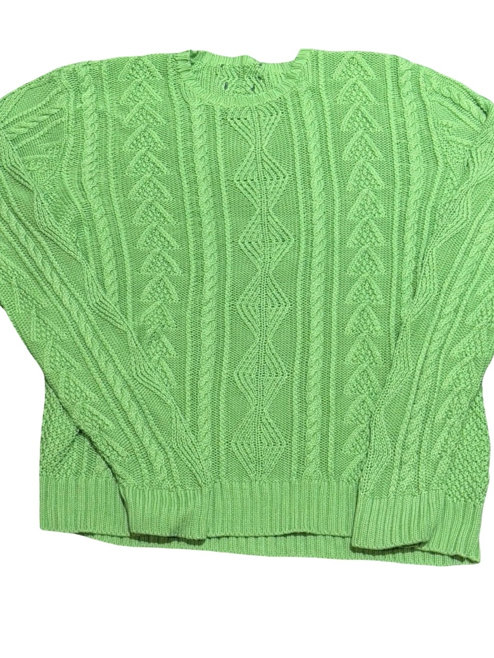 Vintage Lauren Ralph Lauren Women’s Green Cotton Cable Knit Sweater Size XL